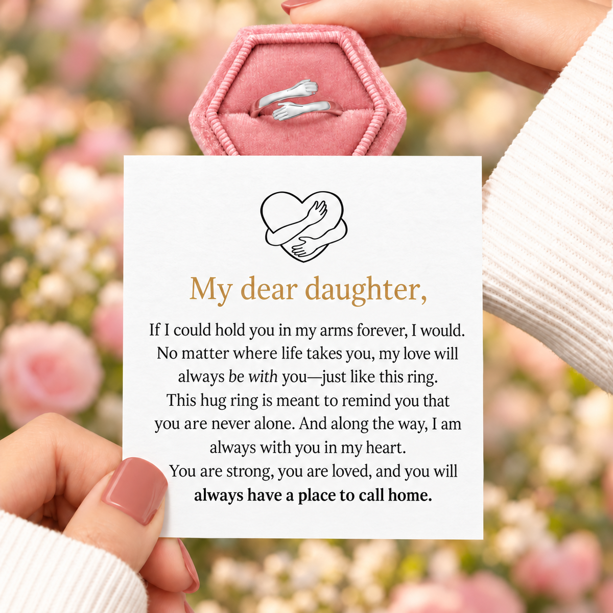 Dad & Daughter Hug Ring gift box and message card